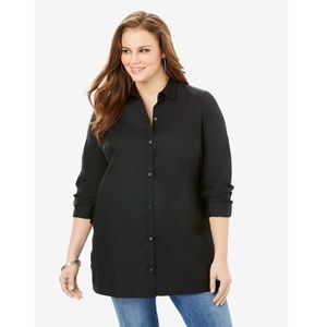 NWOT 24W Black Kate Long Slv Button Front Tunic